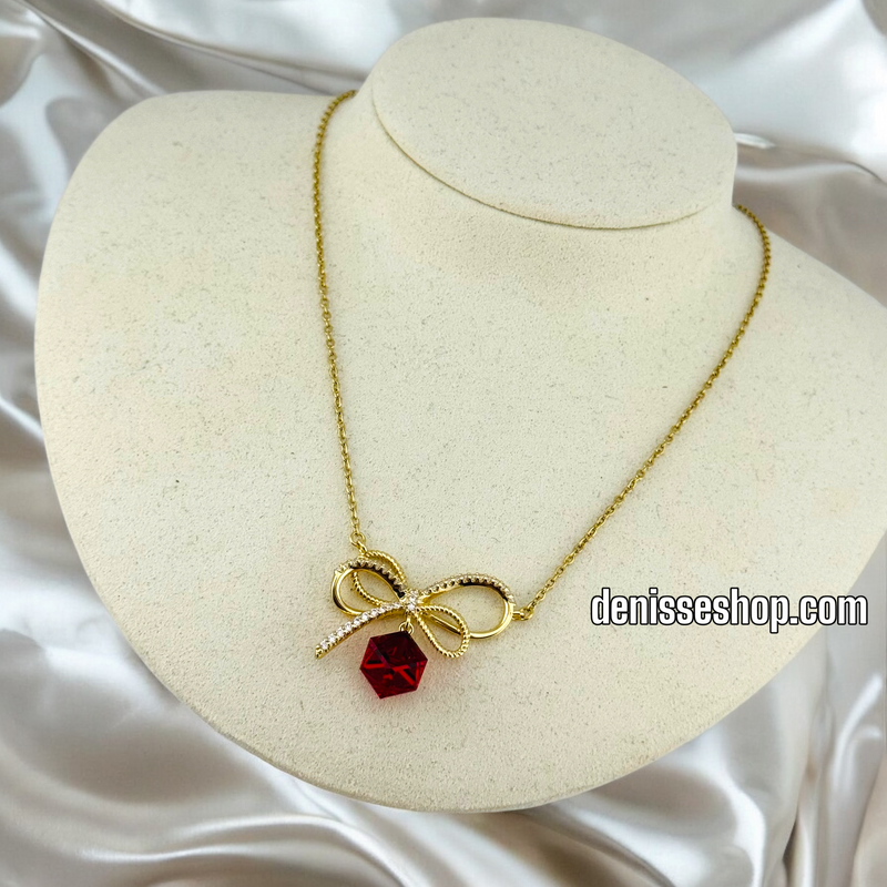 14K / WOMEN BOWE RED STONE NECKLACE N93