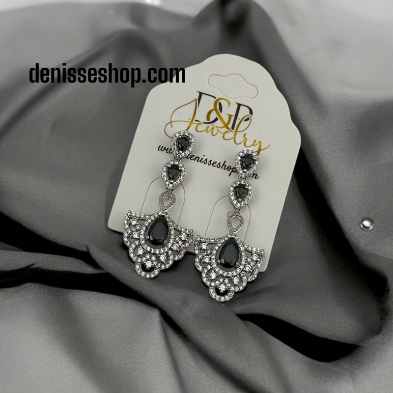 SILVER BLACK STONES EARRINGS E496