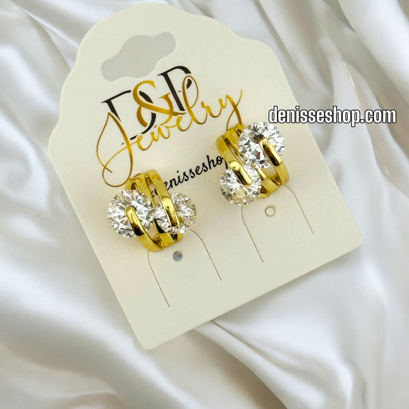 14K GOLD / WHITE DOUBLE STONE  EARRING E682