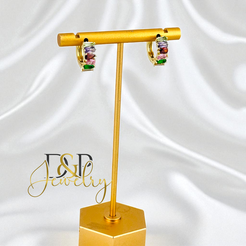 14K GOLD /MULTICOLOR STONES HOOP EARRING HP811