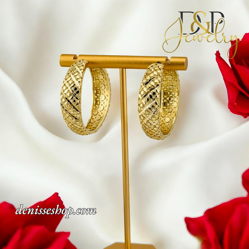 14K FASHION  DESIGN GOLD HOOPS HP634