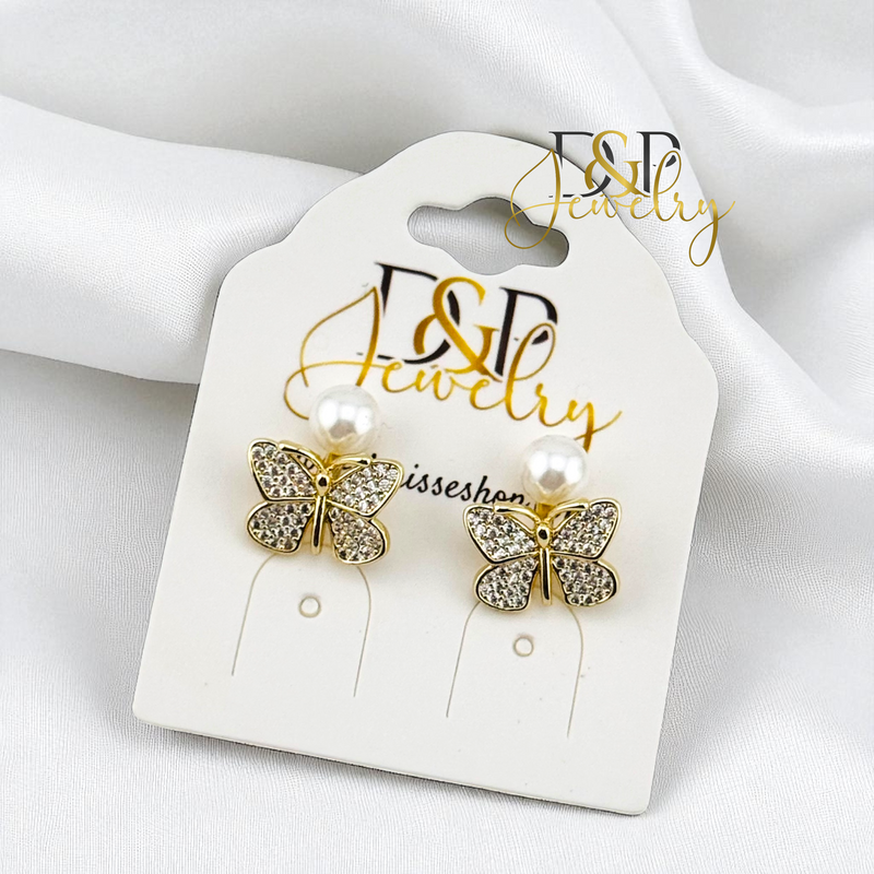14K WHITE PEARL WITH BUTTERFLY EARRING E913