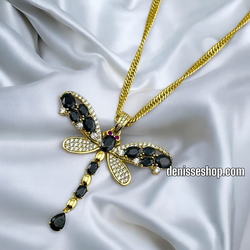 14K WOMEN/ BLACK DRAGON FLY NECKLACE N142