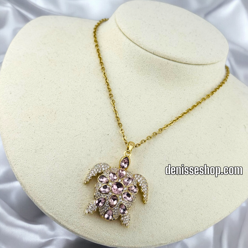 14K GOLD / PINK TURTLE NECKLACE  N64