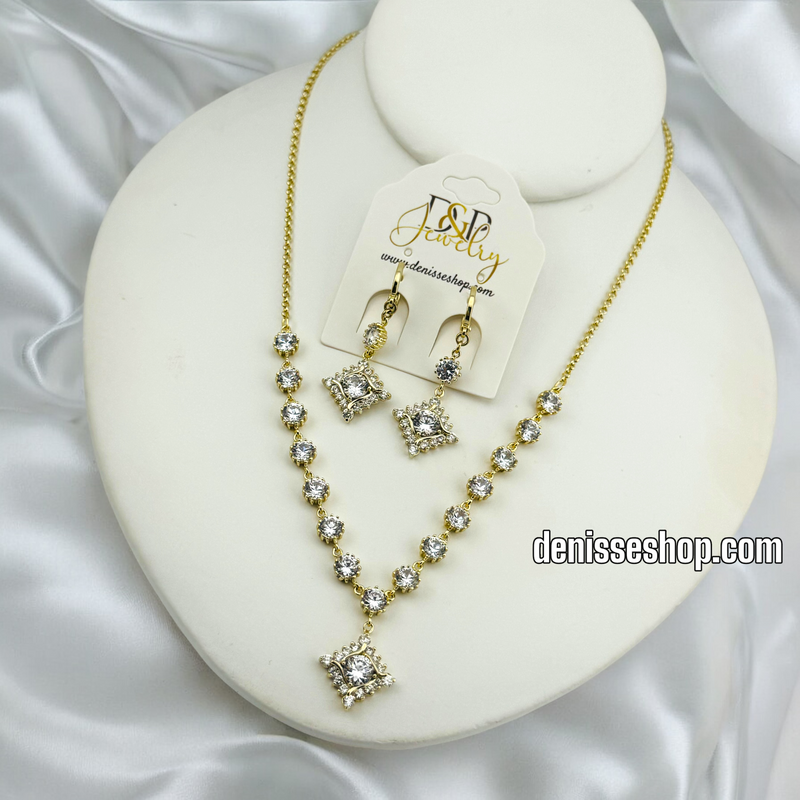 14K ELEGANT WHITE STONE NECKLACE SET 18&