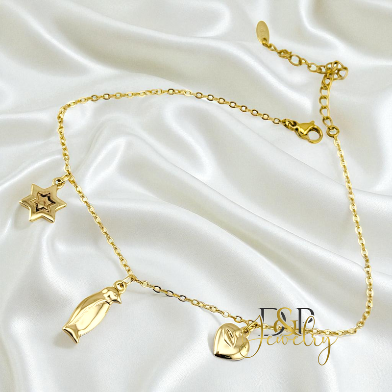 14K STAR/BIRD CHARMS ANKLET BRACELET A39