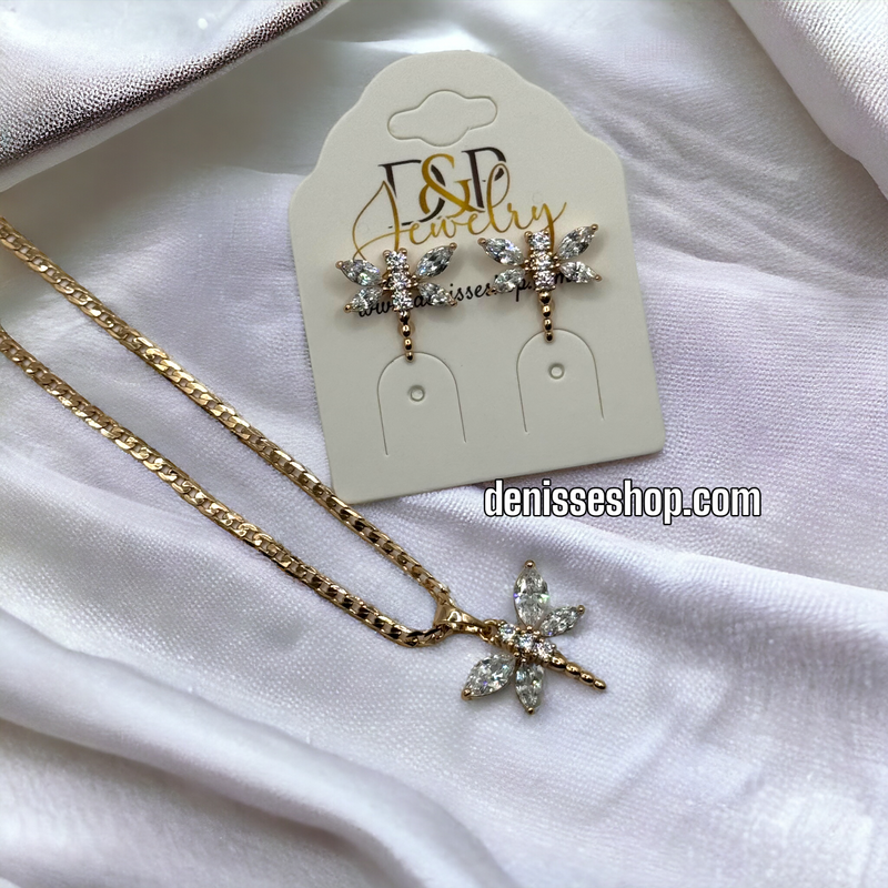 14K WHITE DRAGONFLY NECKLACE SET SIZE 18&