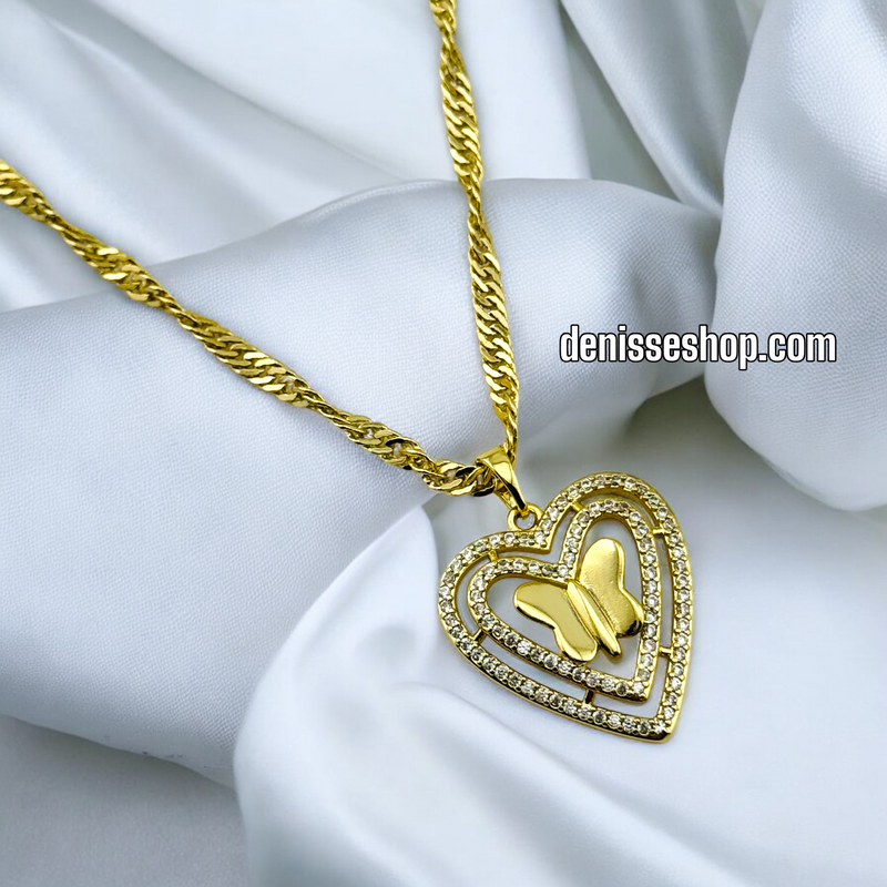 14K GOLD /BUTTERFLY IN HEART NECKLACE SET N50