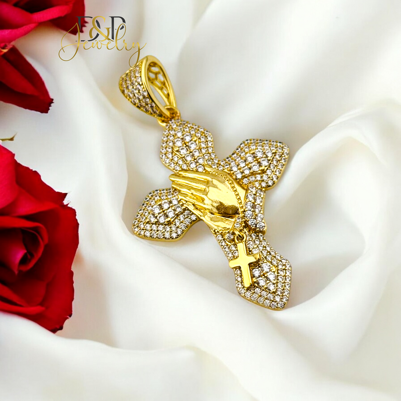14K PRAYING HANDS CROSS PENDANT P753