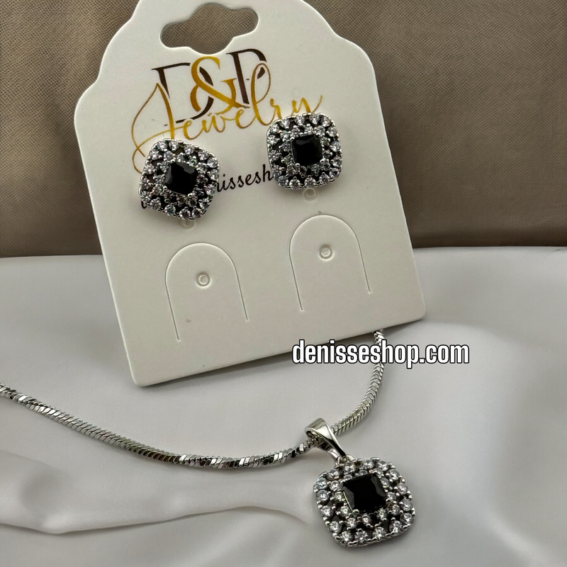 SILVER NECKLACE BLACK STONE C40