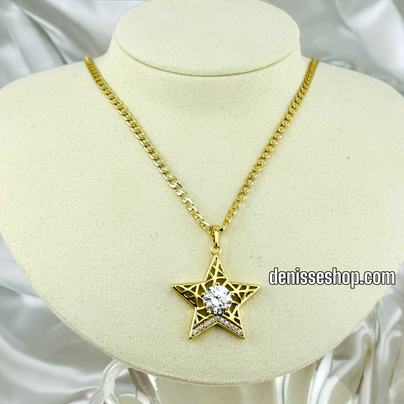 14K GOLD / WHITE STONE STAR PENDANT P489