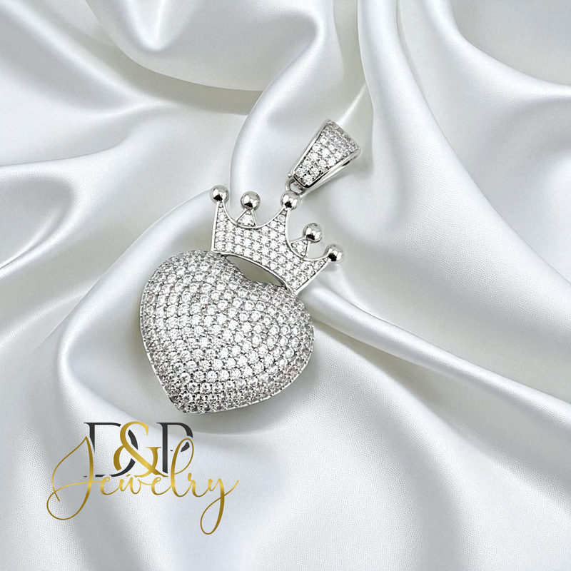 14K SILVER/DIAMOND/CROWN HEART PENDANT P901
