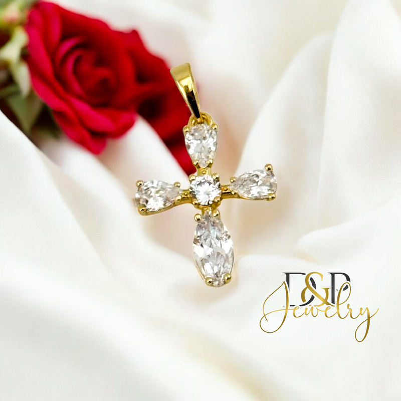 14K WHITE STONE CROSS PENDANT P833