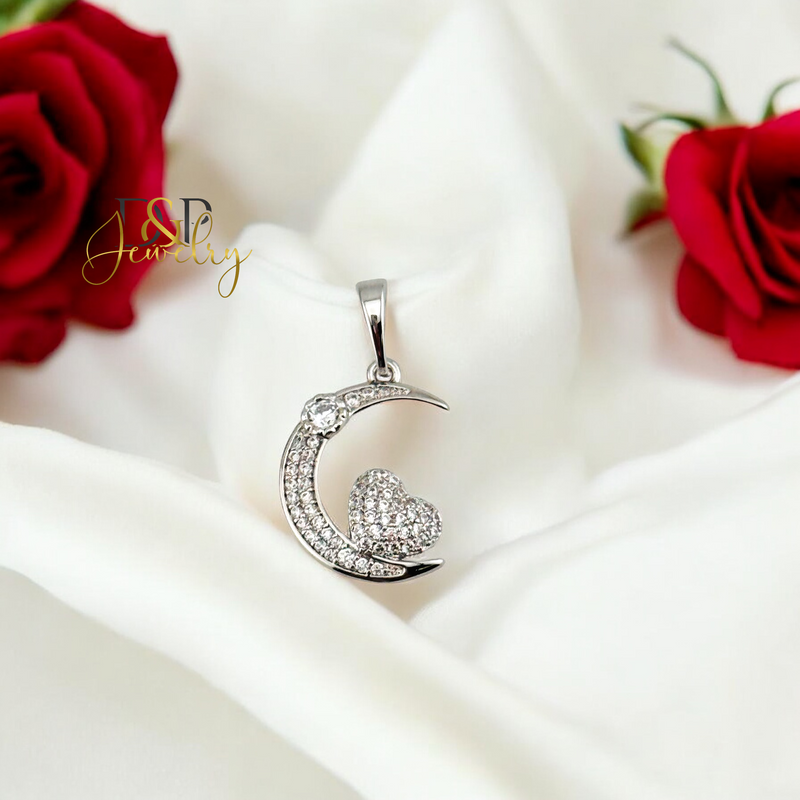SILVER HEART AND MOON PENDANT P766