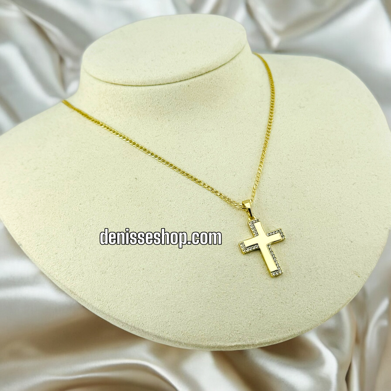 14K GOLD AND WHITE STONE CROSS PENDANT P482