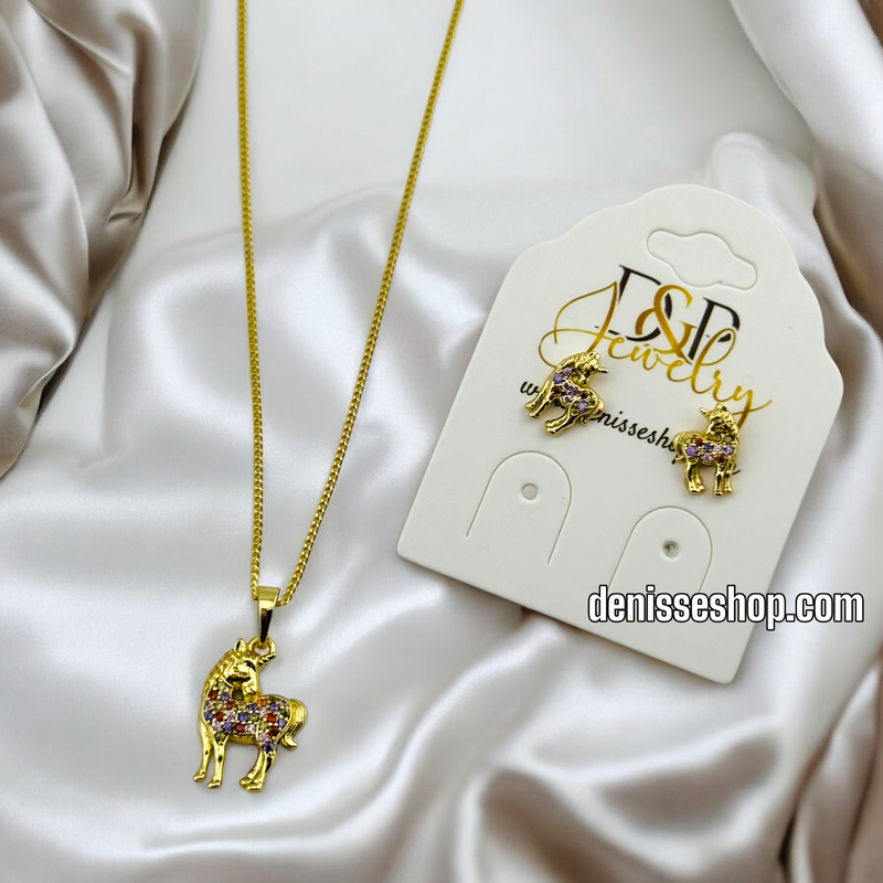 14K WOMAN/UNICORN NECKLACE SET N169