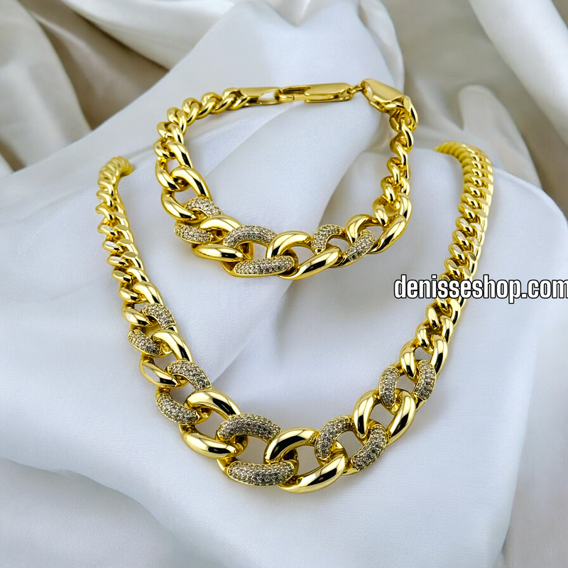 14K GOLD  MONACO NECKLACE AND BRACELET SET N36