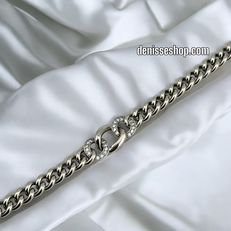 14K WOMEN CUBAN SILVER BRACELET BR606