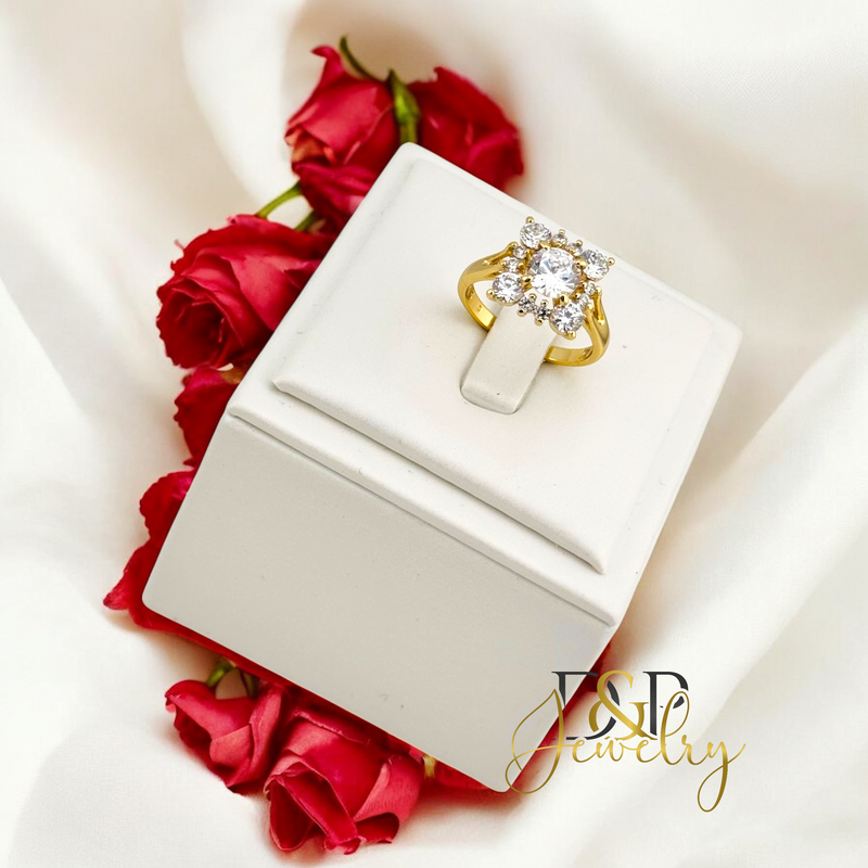 14K SQUARE WHITE STONE RING RG360