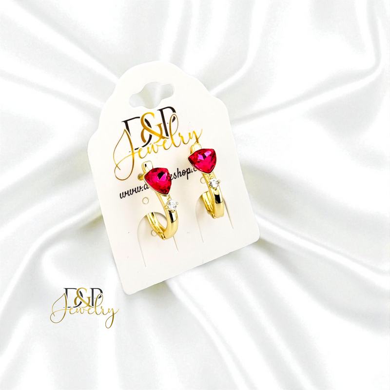 14K PINK HEART HUGGIE EARRING E1036