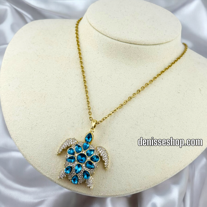 14K GOLD / BLUE TURTLE NECKLACE  N65