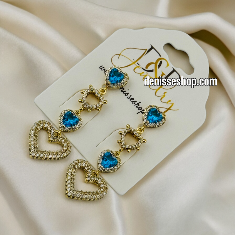 14K BLUE HEART EARRING E553