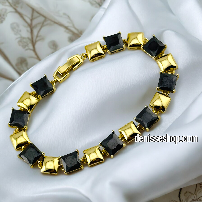 14K /WOMAN BLACK/GOLD SQUARE LINK BRACELET BR588