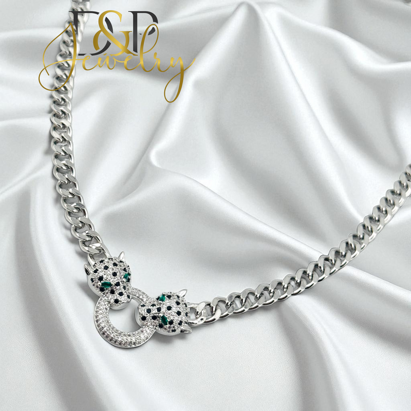 14K WOMAN SILVER PUMA NECKLACE SET N279
