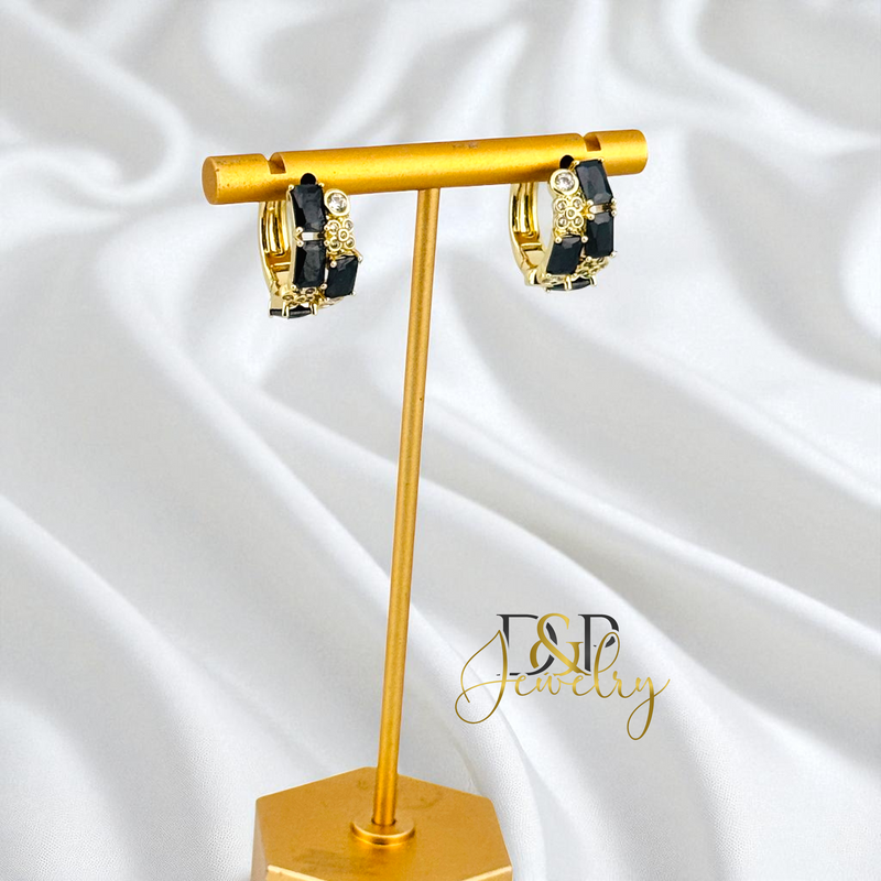 14K GOLD /SHORT COLOR STONES 4 VARIANT HOOP EARRING HP819