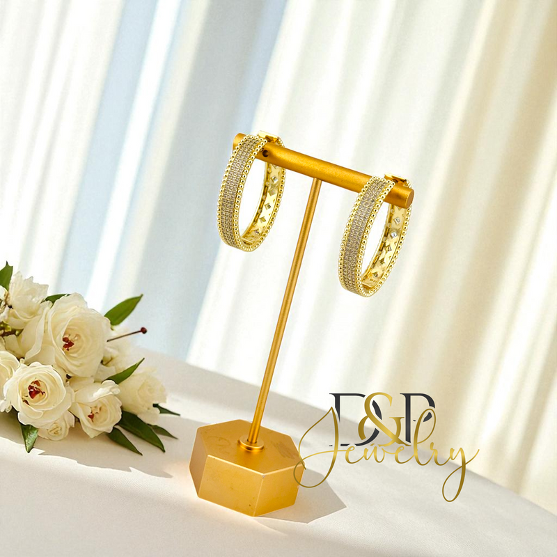 14K GOLD WHITE STONES HOOP HP733