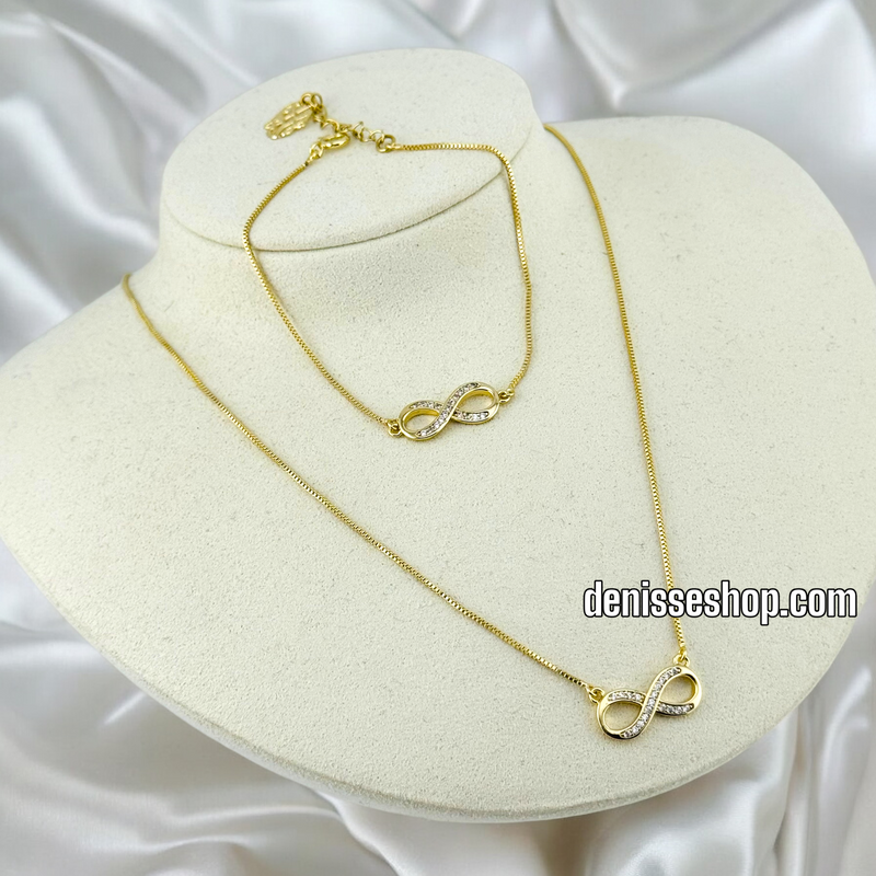 14K GOLD / WHITE SPARKLE INFINITY NECKLACE / EARRING SET N55