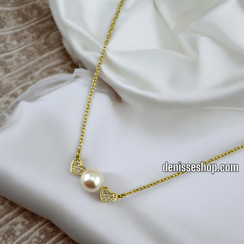 14K WOMAN/HEART AND PEARL NECKLACE N173