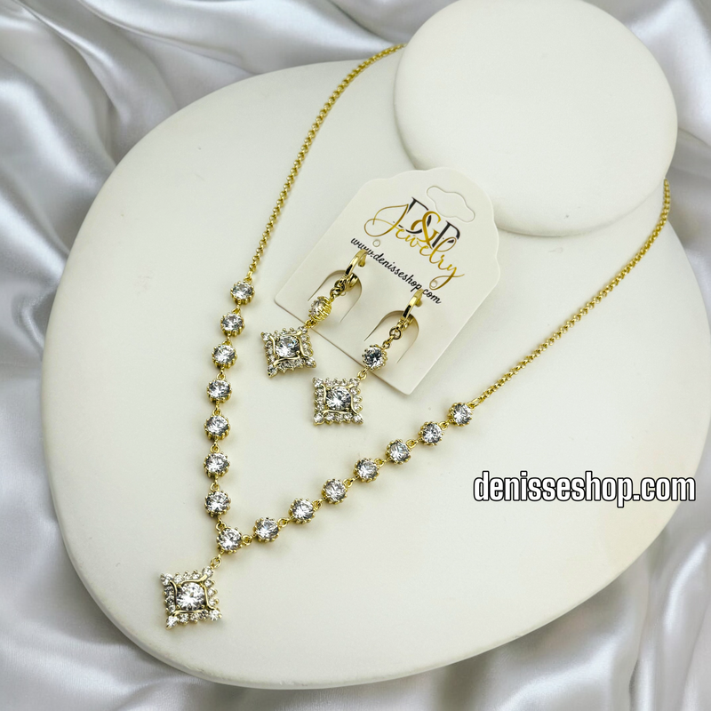 14K ELEGANT WHITE STONE NECKLACE SET 18&