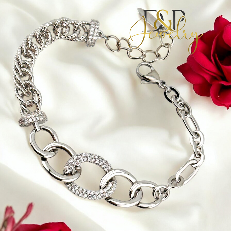 SILVER THIN FANCY LINK BRACELET BR731