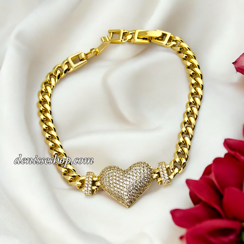 14K CUBAN HEART BRACELET BR668