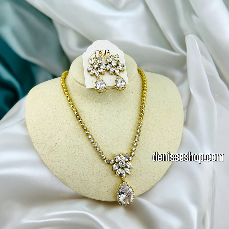 14K WOMAN/ WHITE STONE FASHION NECKLACE SET N161