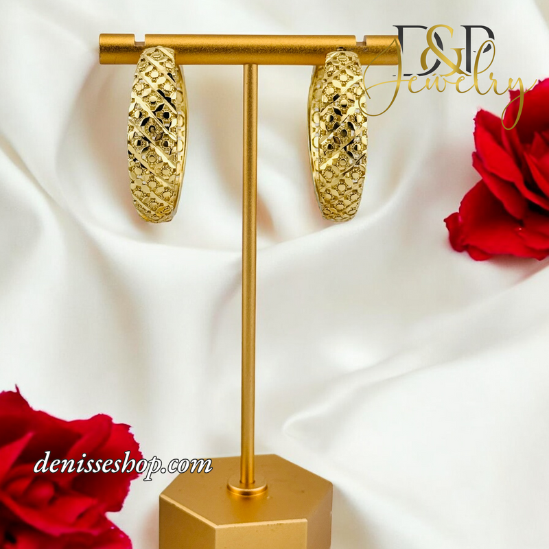 14K FASHION  DESIGN GOLD HOOPS HP634