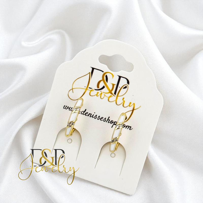 14K GOLD/WHITE SMALL HOOP EARRING HP747
