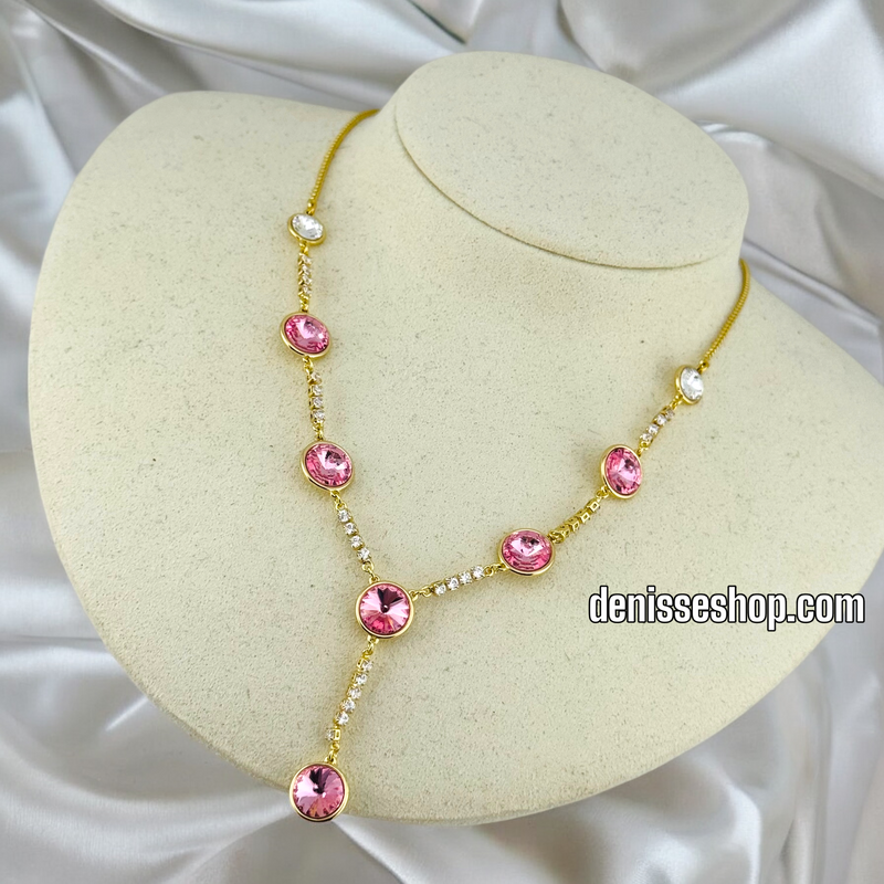 14K / WOMEN PINK AND WHITE STONES NECKLACE N95