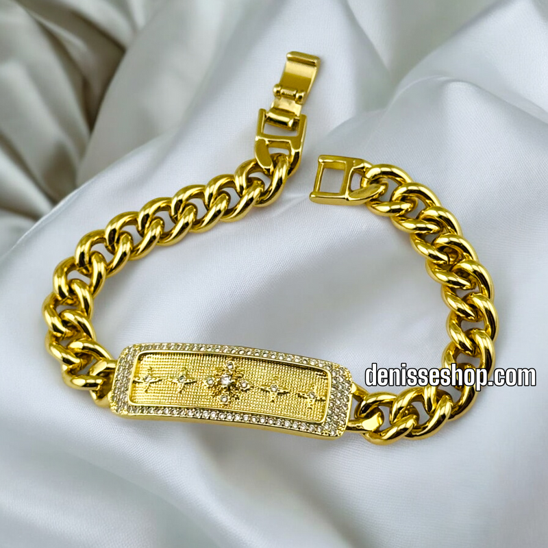 14K GOLD DIAMOND /PLATE WITH STARS BRACELET BR471