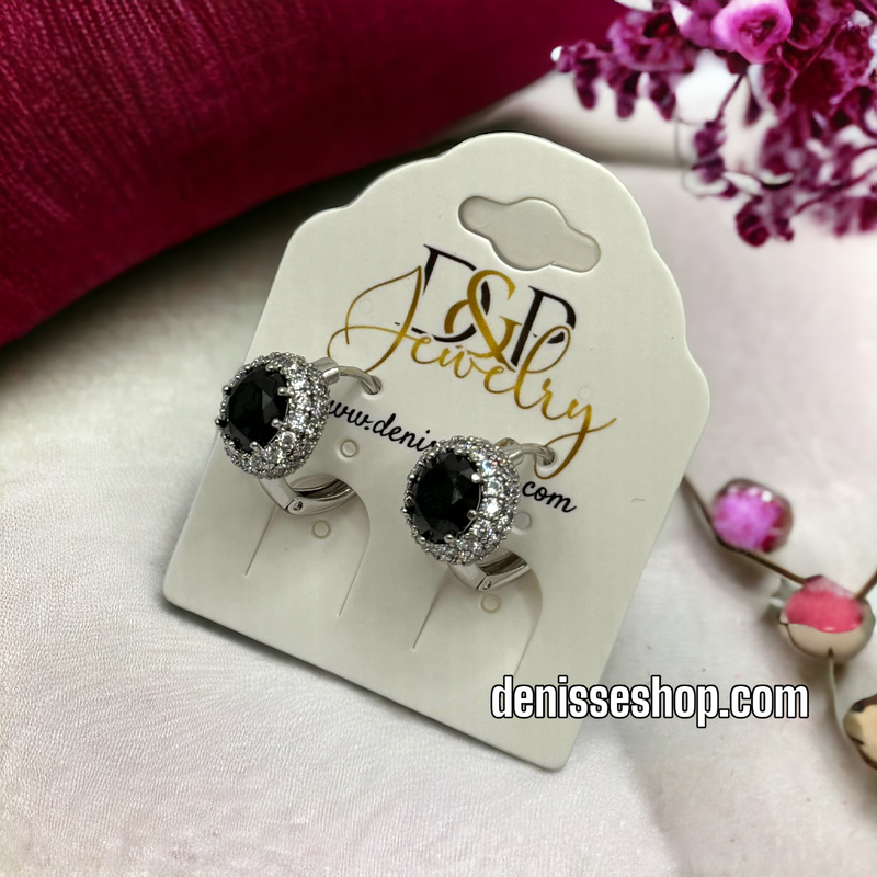 SILVER BLACK EARRINGS E473