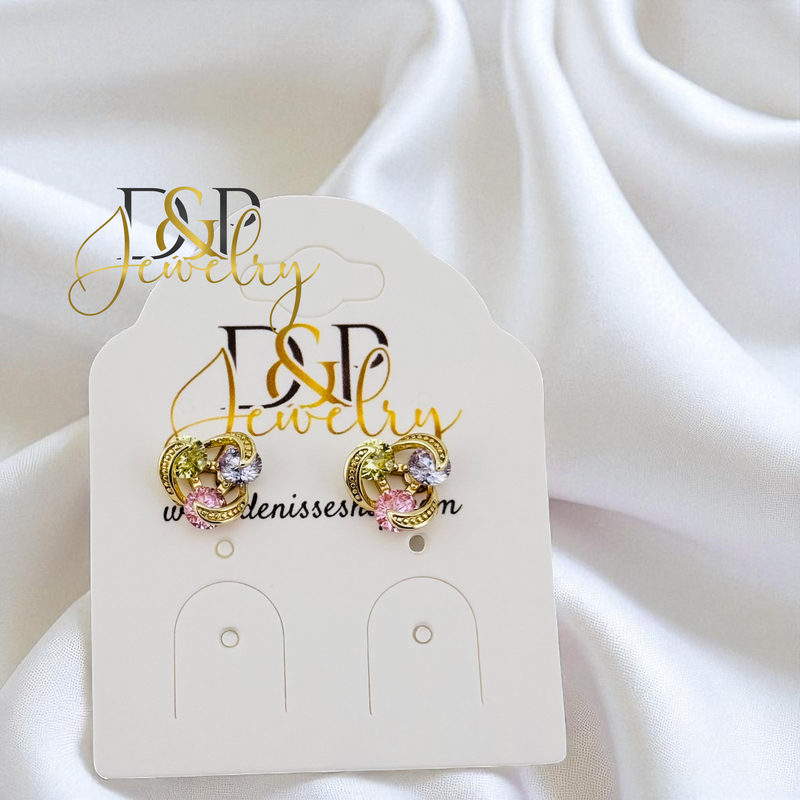 14K GOLD/MULTICOLOR STONE CUTE STUD EARRING E1008