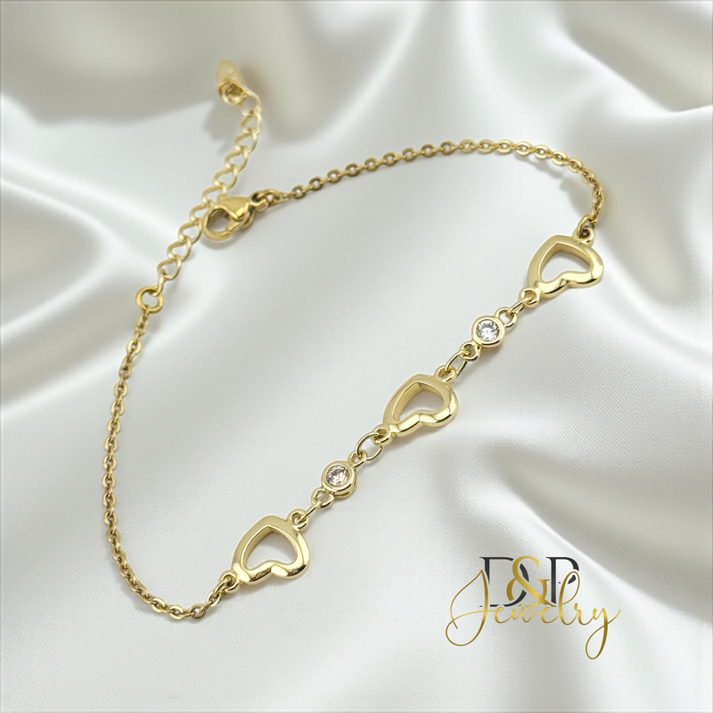 14K GOLD THREE HEARTS BRACELET BR811