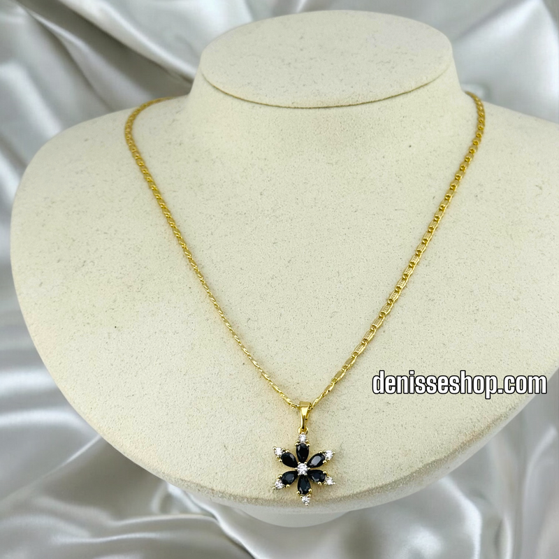 14K CUTE BLACK FLOWER PENDANT P514