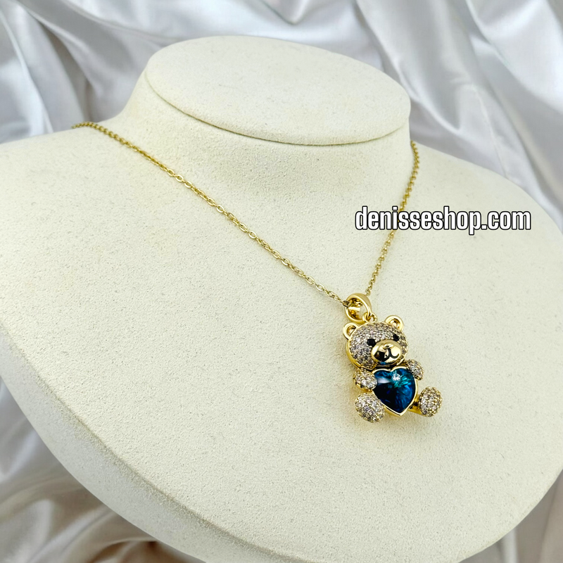 14K GOLD / BLUE STONE BEAR NECKLACE SET N53