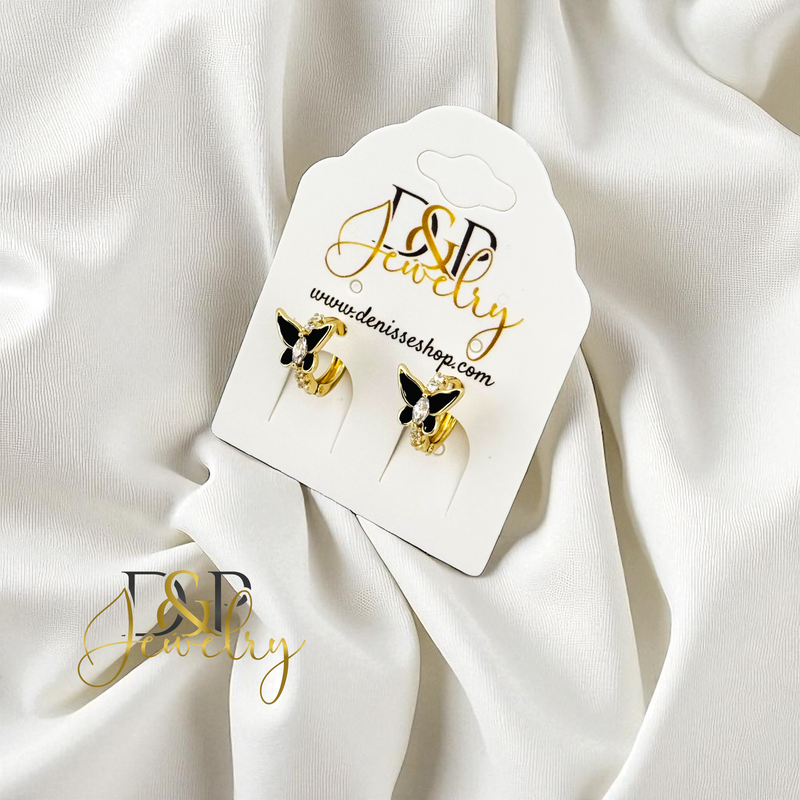 14K SMALL BLACK BUTERFLY 3 VARIANTS HOOP EARRING HP845