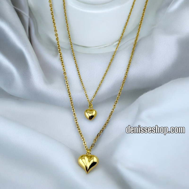 14K / WOMEN DOUBLE HEART/CHAIN NECKLACE N112