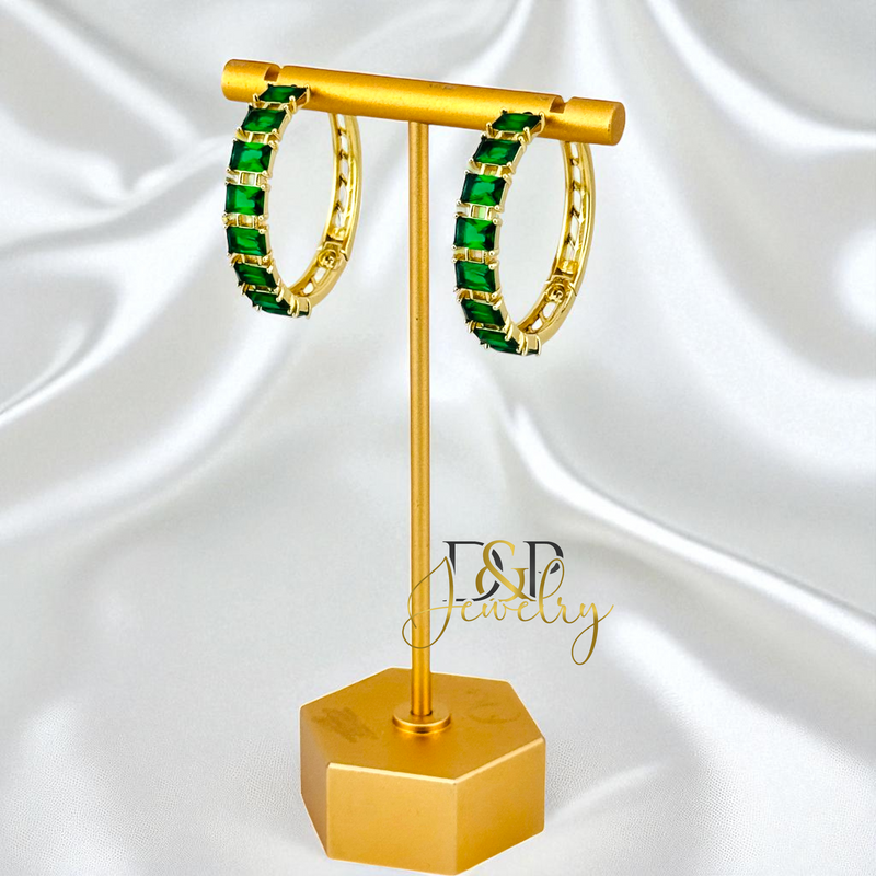14K GOLD /LONG COLOR STONES HOOP 2 VARIANT EARRING HP817