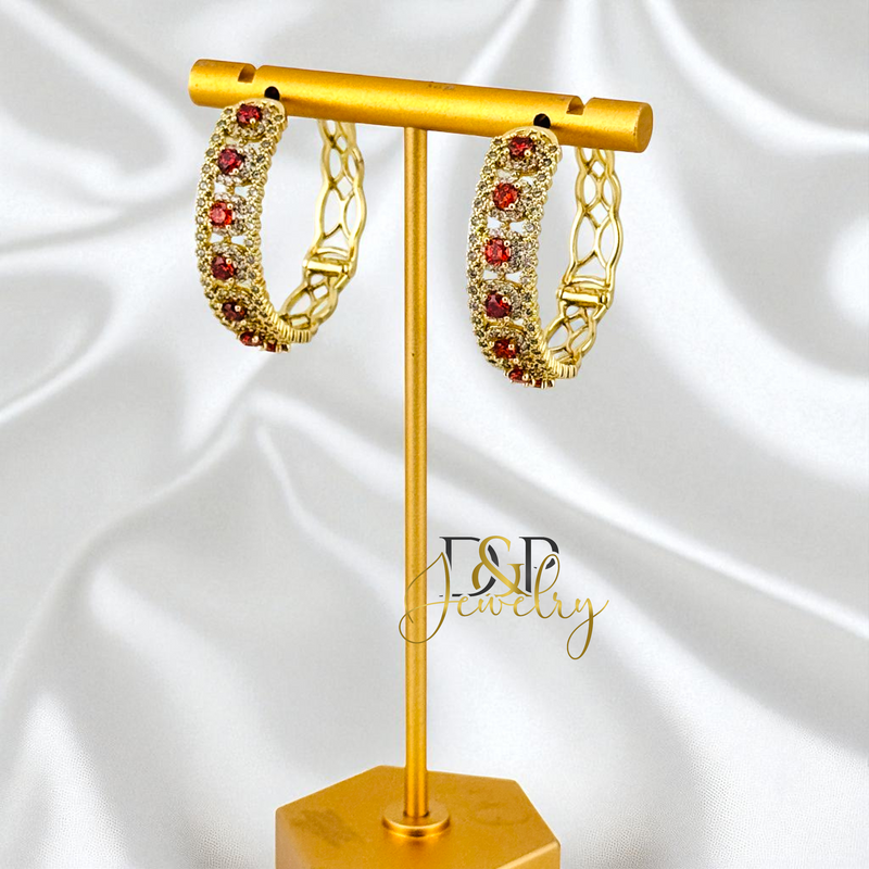 14K GOLD /MARRON STONES HOOP EARRING HP831