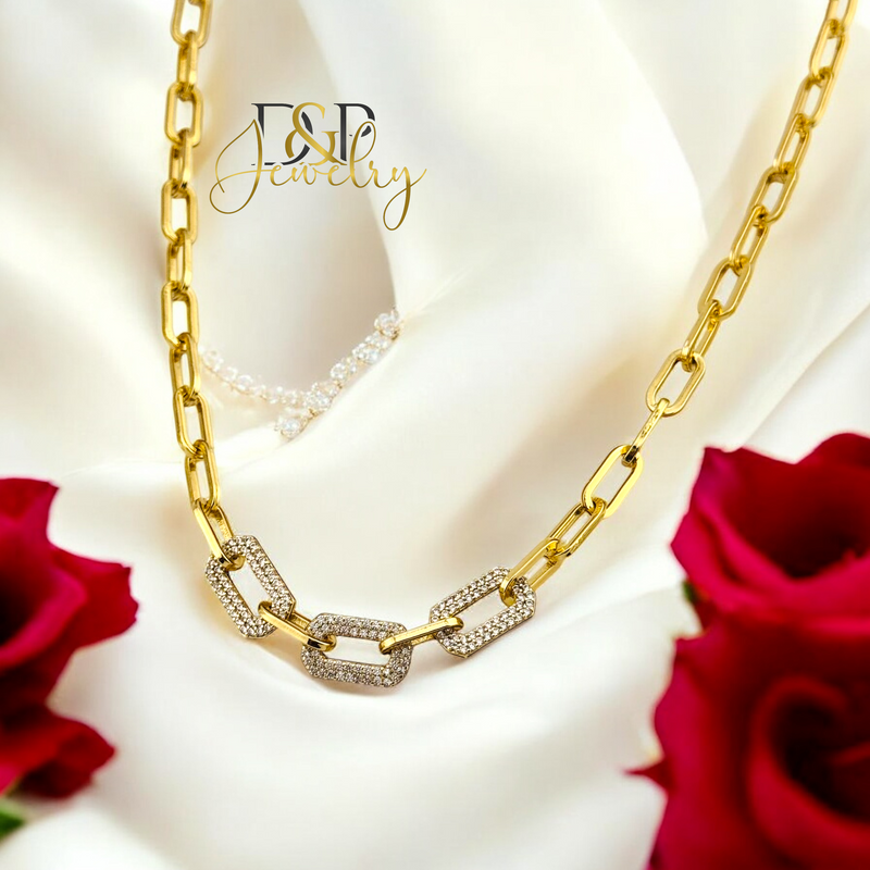 14K PAPER CLIP DESIGN NECKLACE SET N266